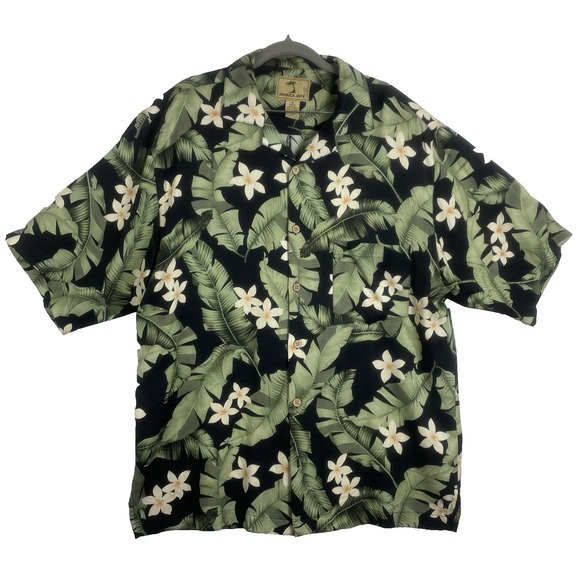 Jamaica Jaxx Other - Jamaica Jaxx Men's Tropical Leaf 100% Silk Shirt Hawaiian Men's Size M Black